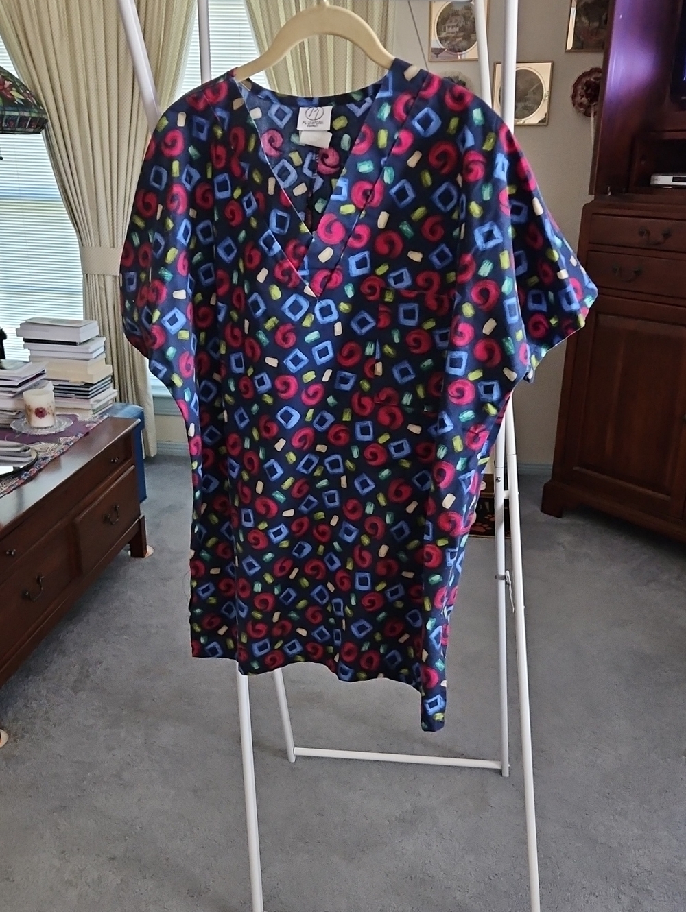 Women’s Navy Multi-Color Printed Scrub Top